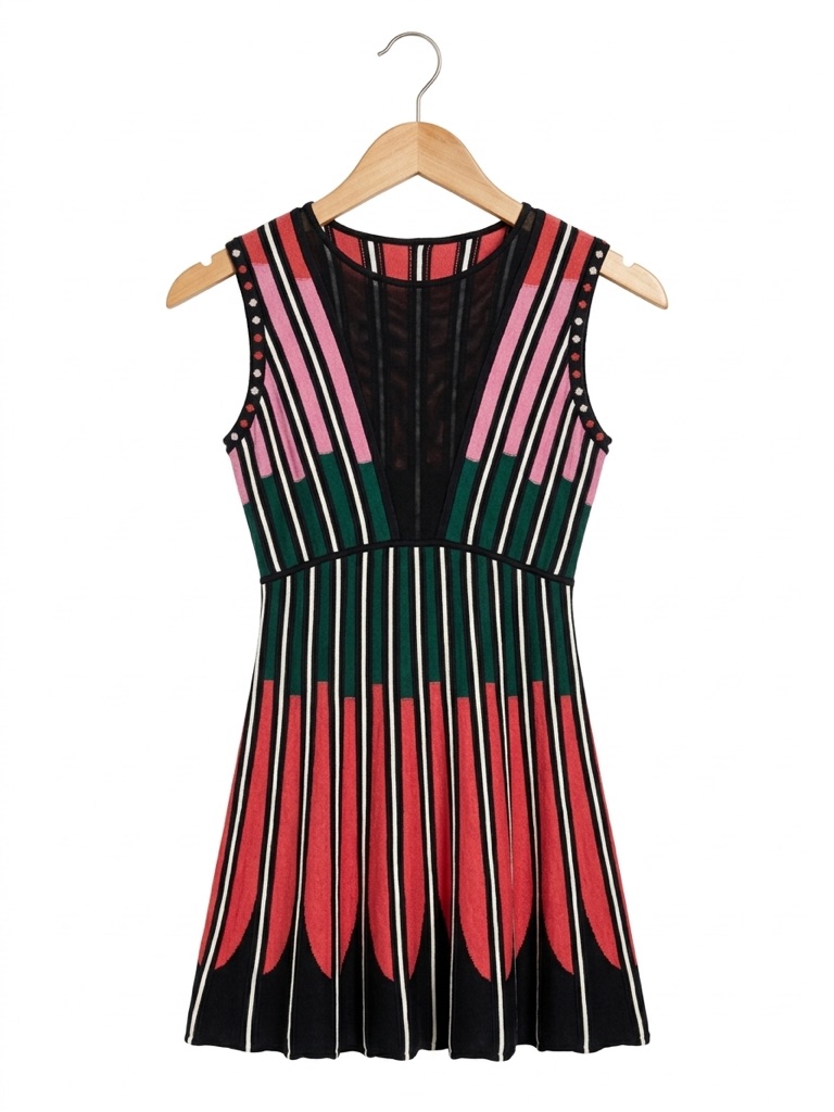 M Missoni Striped Knit A-Line Dress Fit & Flare Sheer Panel Small